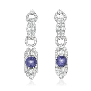 Star Sapphire and Diamond Earrings