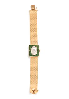 JAEGER-LECOULTRE, 14K YELLOW GOLD AND NEPHRITE WRISTWATCH