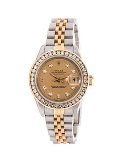 ROLEX, STAINLESS STEEL, 18K YELLOW GOLD AND DIAMOND REF. 69173 'OYSTER PERPETUAL DATEJUST' WRISTWATCH, CIRCA 1995