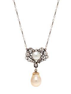 ANTIQUE, DIAMOND AND PEARL NECKLACE