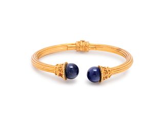 LALAOUNIS, YELLOW GOLD AND SODALITE CUFF BRACELET