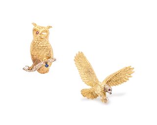 COLLECTION OF YELLOW GOLD BIRD BROOCHES