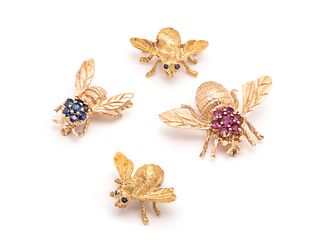 COLLECTION OF YELLOW GOLD BEE BROOCHES