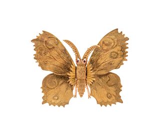 BUCCELLATI, YELLOW GOLD AND RUBY MOTH BROOCH