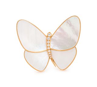 VAN CLEEF & ARPELS, DIAMOND AND MOTHER-OF-PEARL BUTTERFLY BROOCH