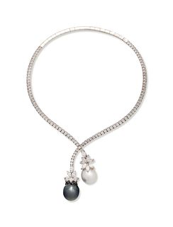 CULTURED TAHITIAN AND SOUTH SEA PEARL AND DIAMOND COLLAR NECKLACE