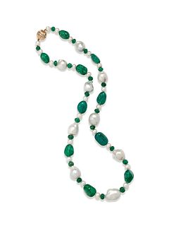EMERALD AND CULTURED PEARL NECKLACE