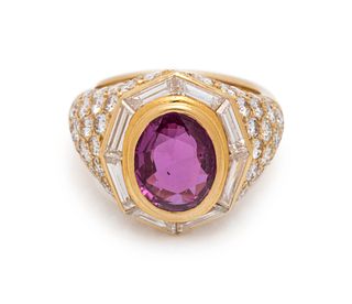 FRENCH, PINK SAPPHIRE AND DIAMOND RING