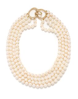 CULTURED PEARL AND DIAMOND NECKLACE, 