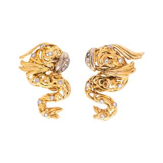 LALAOUNIS, YELLOW GOLD AND DIAMOND FISH MOTIF EARCLIPS