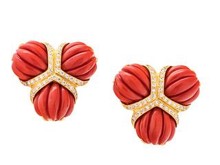 VALENTIN MAGRO, CORAL AND DIAMOND EARCLIPS
