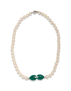 CARTIER, CULTURED PEARL, CHALCEDONY AND DIAMOND NECKLACE