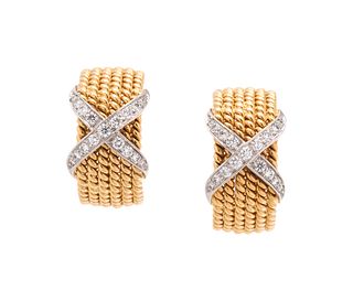 TIFFANY & CO., SCHLUMBERGER, YELLOW GOLD AND DIAMOND 'X' EARCLIPS