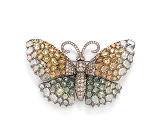 COLORED DIAMOND AND GEMSTONE BUTTERFLY BROOCH