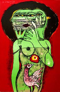 Corneille (Guillaume Cornelis Van Beverloo, Liegi 1922-Auvers-sur-Oise 2010)  - Green woman, 1979