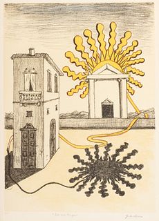 Giorgio de Chirico (Volos 1888-Roma 1978)  - Sole sul tempio, 1969