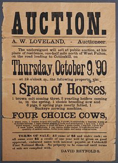 1890 Broadside, Farm Auction Advertisement 