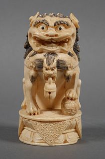 Chinese Foo Dog Carved Ivory Statue