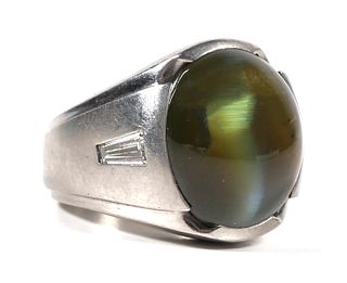 Platinum Moonstone Catseye Diamond Ring
