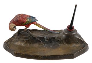 Austrian Cold Painted Bronze Macaw Pen Stand