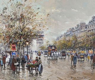 ANTOINE BLANCHARD, Oil/Canvas, Paris Street Scene