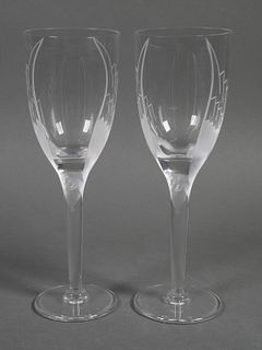 (2) LALIQUE Angel Wing Champagne Flute Wine Glass