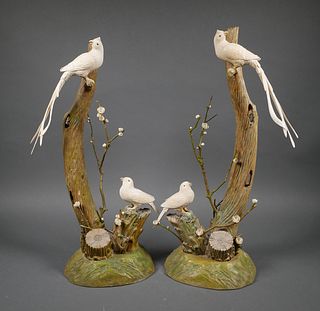 Antique Chinese Birds Ivory Sculpture Pair