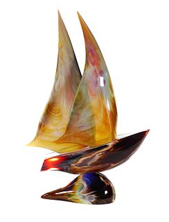 DINO ROSIN, Murano Art Glass Sailboat, Signed