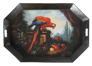 Victorian TOLE Macaw Painted Octagonal Tray