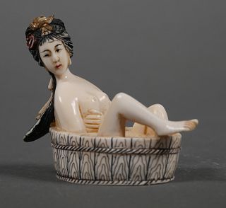 Old Erotic Ivory Carving of Nude Bather