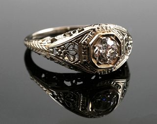 18k Gold Diamond Art Deco Ring