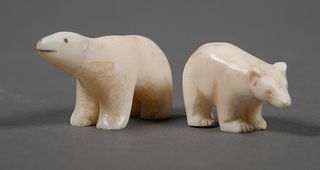 2 Inuit Carved Polar Bear Ivory Figures