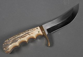 Custom CLARK Fixed Blade Antler Handle Knife