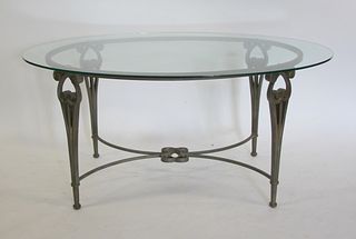 Vintage And Quality Patinated  Iron Glass Top