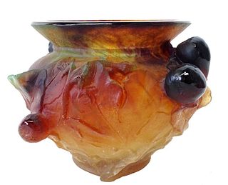 Daum Amber Pate de Verre Fig Vase