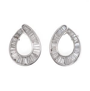 9ct Baguette Diamond Platinum Loop Earrings