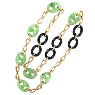 Jade Onyx 18 Karat Yellow Gold Link Necklace