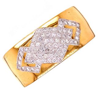 Diamond Yellow Gold Square Wide Bangle Bracelet