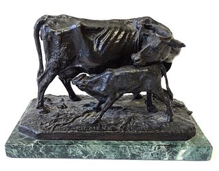 After Pierre Jules Mene. Cow and Calf bronze