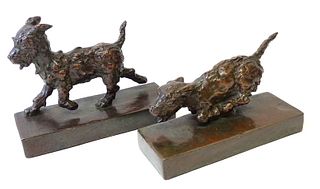 Edith Parsons Bronze Dog Bookends - Puppies