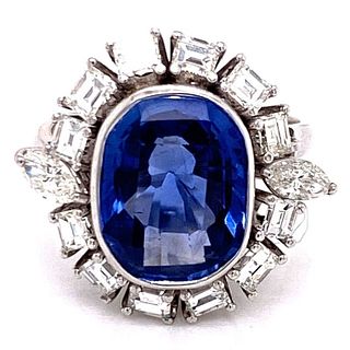 1950's No Heat Ceylon Blue Sapphire Diamond Ring