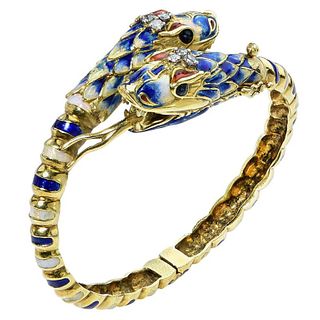 Enamel Diamond Snake Bangle Bracelet