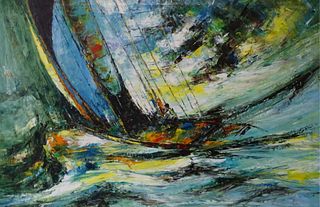 Modern Sailboat In storm Oil Painting