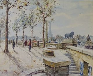 (2) Two Watercolor French Paris Scene.