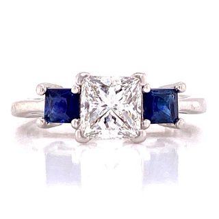 Diamond Sapphire Platinum Engagement Ring GIA