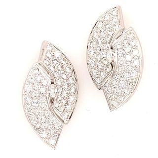Diamond Offset Oval White Gold Clip Earrings