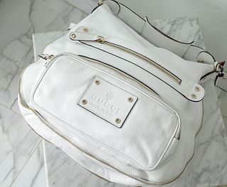 White Leather Gucci Handbag Tote purse