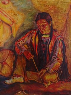 Indian Around Fire Oil Painting on canvas.