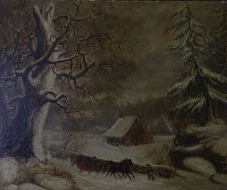 Winter Scene, Oil Painting on Board. Signed.
