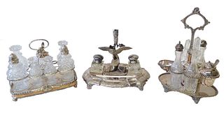 (3) Three Silver Plated Tantalus And Inkwell